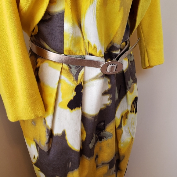 ELIZA J Yellow Springtime Sheath Dress with Belt and Cardigan - Picture 2 of 11